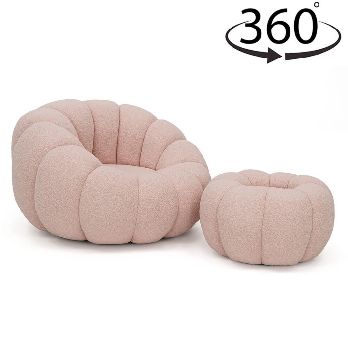 Fotel obrotowy z podnóżkiem CX2030 Pumpkin Bouclé Róż #6