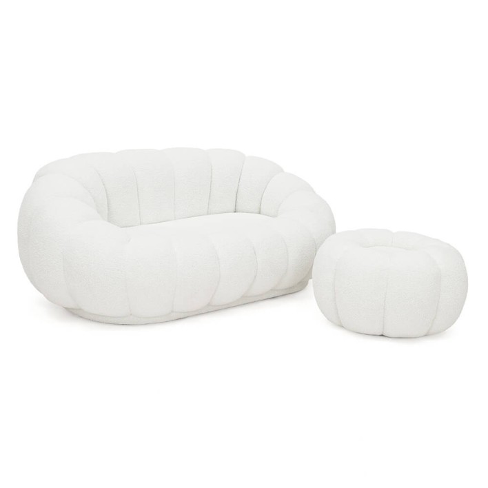 Fotel 2 osobowy z podnóżkiem CX2032 Pumpkin Bouclé Biały #1