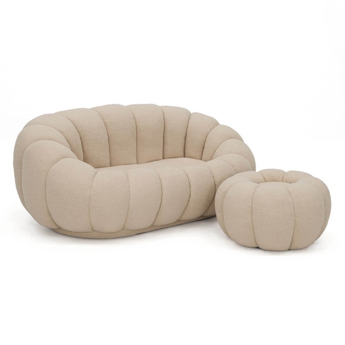 Fotel 2 osobowy z podnóżkiem CX2032 Pumpkin Bouclé Ciemny Beż #5