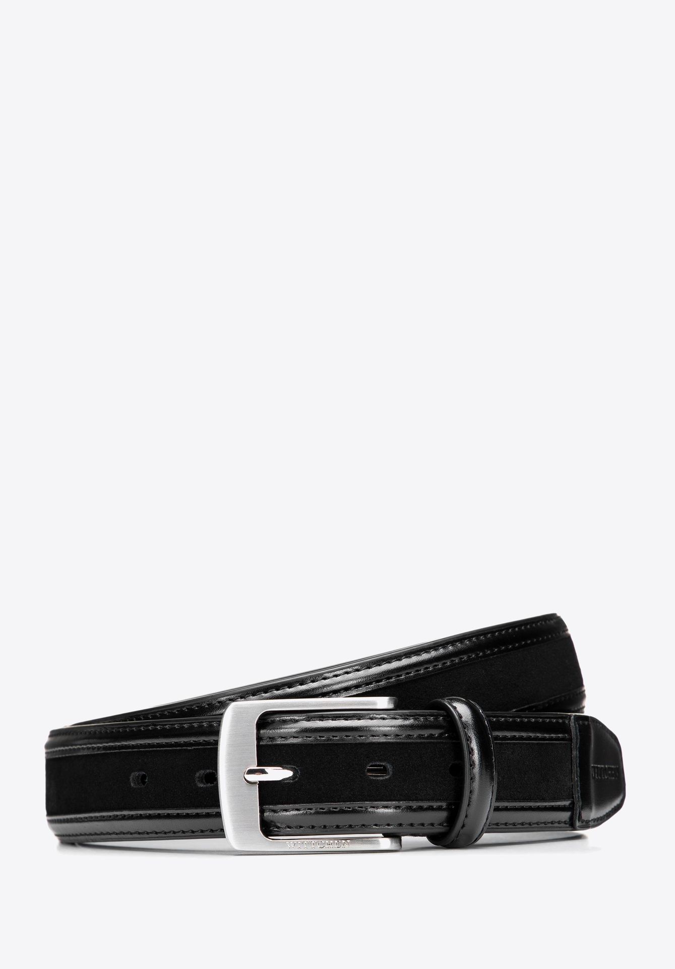 Skórzany pasek męski z połączeniem dwóch faktur czarny