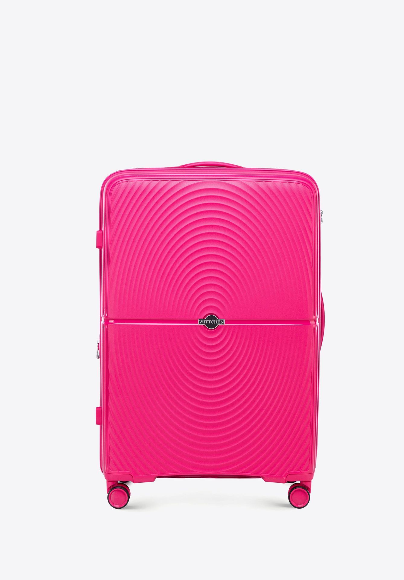 Duża walizka z polipropylenu w okręgi różowa