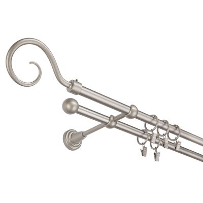 Karnisz podwójny 16 mm srebro mat II 160 cm Hak żabka