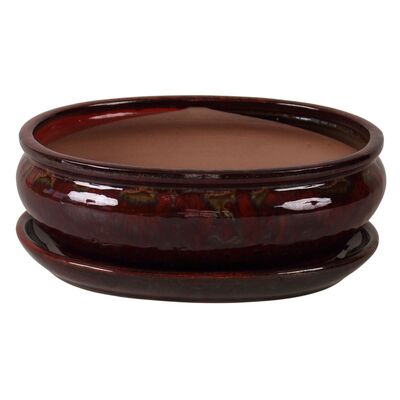 Donica szkliwiona Bonsai z podstawką 25,5 x 10 cm czerwony