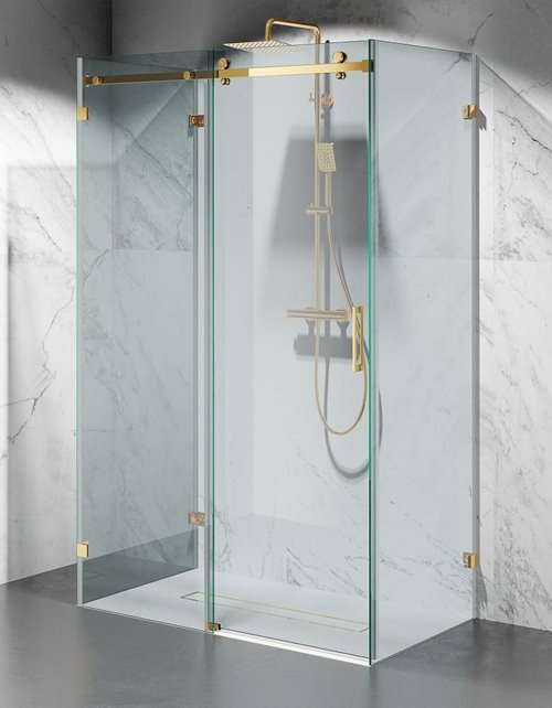 Swiss Liniger Kabina prysznicowa trójścienna 100x80x80 cm szkło 8mm profile złoty mat CV20P100x80GBT