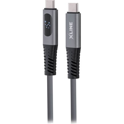Kabel USB-C - USB-C XLINE z wyświetlaczem LCD 100W 1.5 m Szary