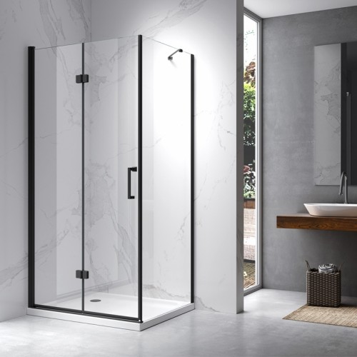 HYDROSAN Kabina prysznicowa prostokątna narożna 100x90x195 drzwi pojedyncze składane czarna szkło transparentne uniwersalna z powłoką Nano Glass ZES-KZ20D-BL-100X90