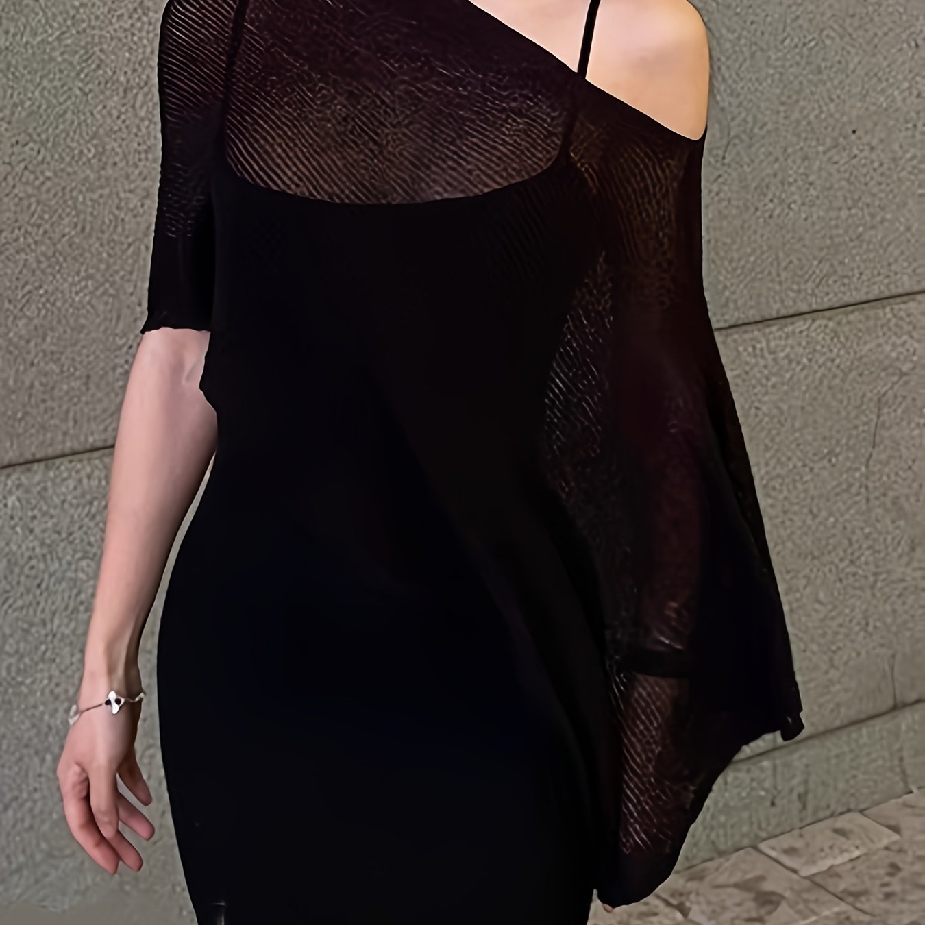 TEMU Elegancki letni top - Asymetryczna tkanina z lodu, design z odkrytymi ramionami, szary, wysoka rozciﾄ�gliwoﾅ崙�, bez rﾄ冖awﾃｳw, styl dla kobiet, we