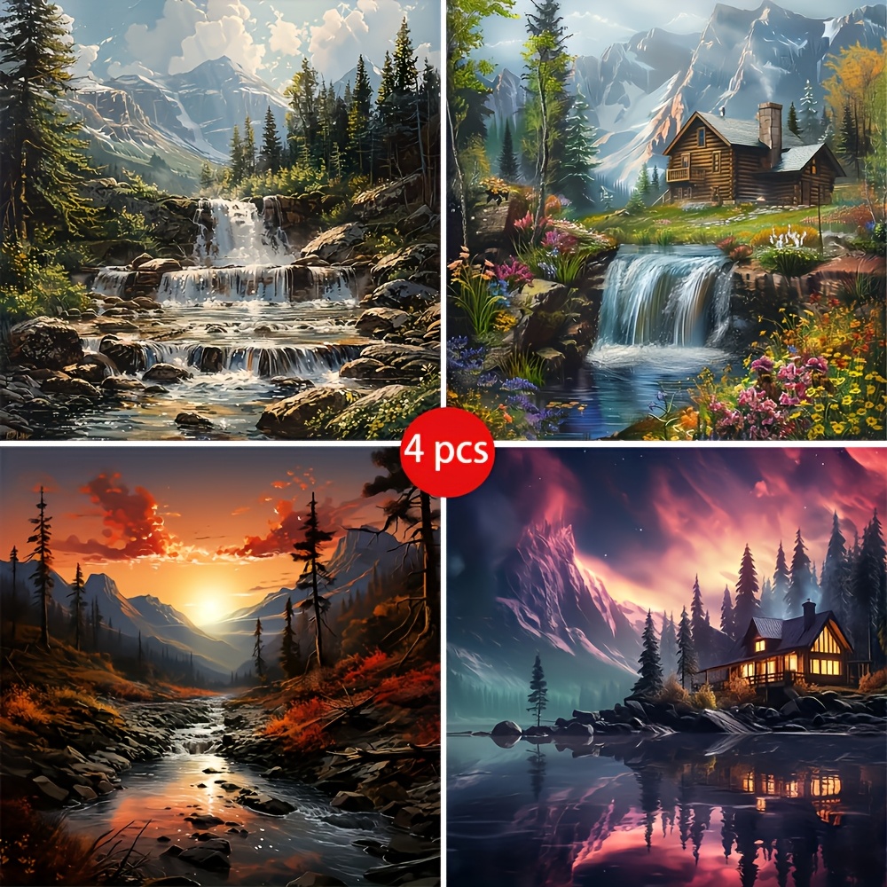 TEMU 4-pakietowe zestawy do malowania diamentami 5D, okrągłe pełne wiertło akrylowe scenerie, 11,81x11,81 cala, przyjazne dla początkujących,
