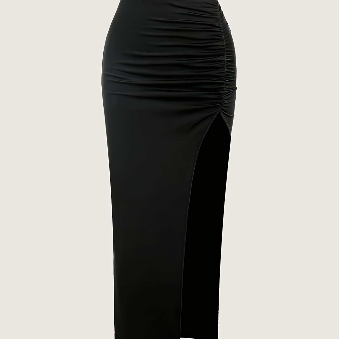 TEMU Damska Modna Wszechstronna Spódnica Ołówek w Jednolitym Kolorze, Elegancka Wysoka z Rozciągliwym Długim Rozcięciem Bocznym