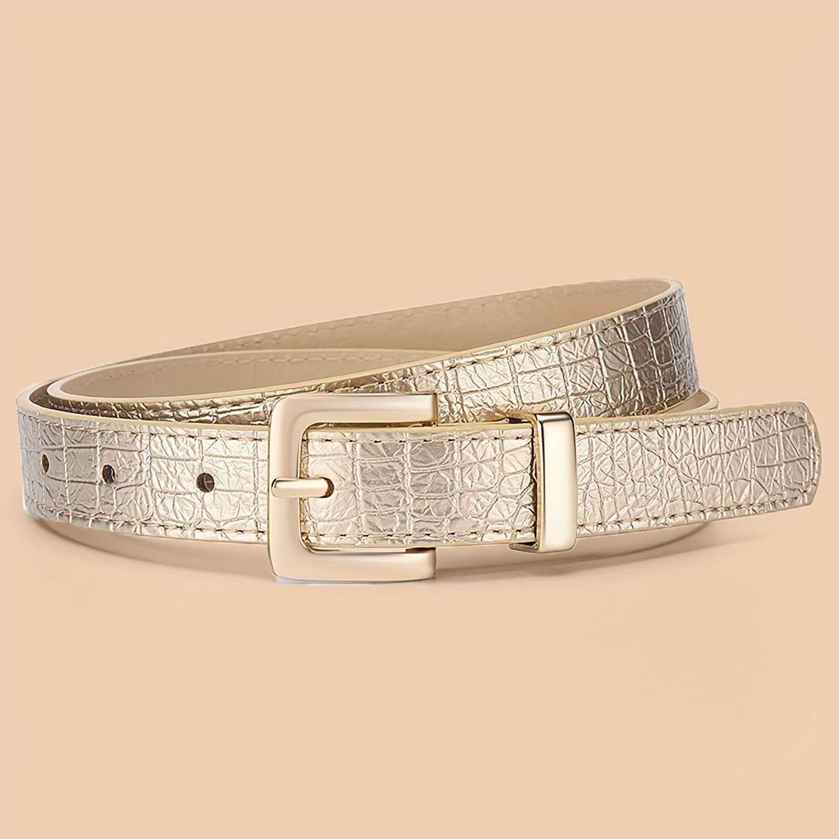 TEMU 1 Szt. Pas Damski Z PU Z Wzorem Krokodyla - Wszechstronny Niebieski, Różowy, Złoty I Czarny Pas Codzienny Z Prostą Klamrą Do Dżinsów I