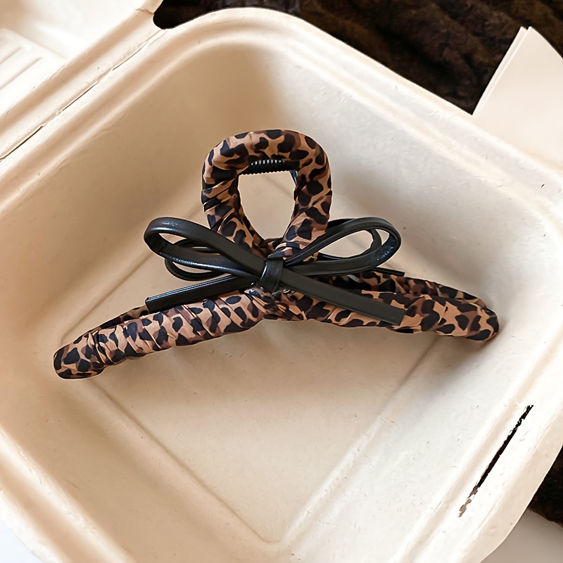 TEMU Jedyna Elegancka Retro Spinka do Włosów z PU i Lamparcim Wzorem - Średni Rozmiar, Pewny Uchwyt na Codzień i Wydarzenia Formalne, Słodkie