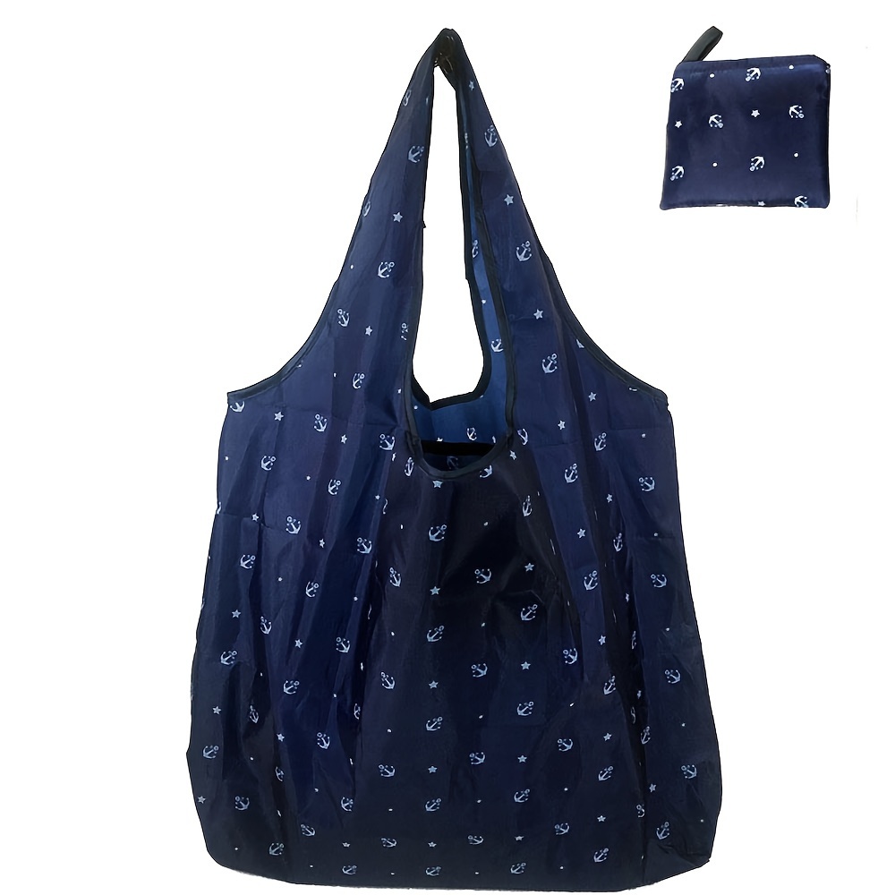 TEMU 1 szt. Duża Pojemność Torba Zakupowa z Nadrukiem Kotwicy w Kolorze Granatowym - Wysokiej Jakości, Trwały Poliester, Możliwość Prania Ręcznego,