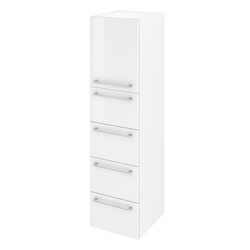 Słupek łazienkowy wiszący + drzwiczki + 4 szuflady zestaw 45x47.8x173 cm Remix biały Sensea