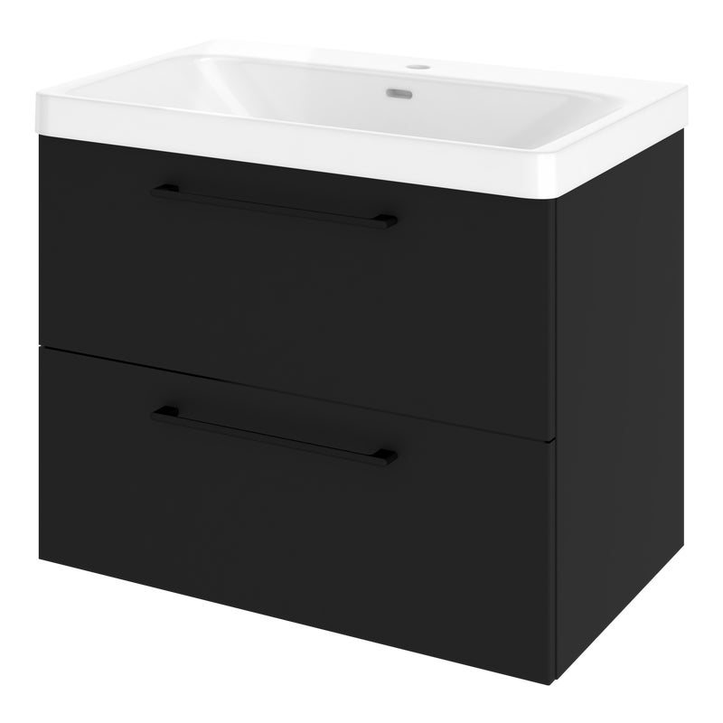 Szafka łazienkowa 2 szuflady + umywalka zestaw 76x49.7 cm Remix czarna Sensea