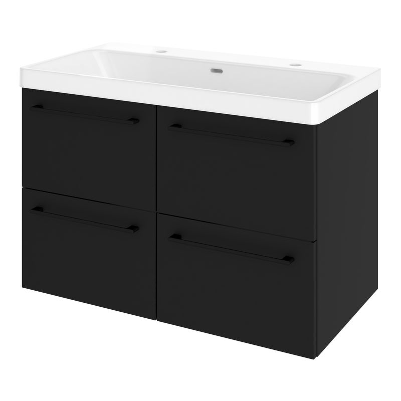Szafka łazienkowa 4 szuflady + umywalka zestaw 91x49.5 cm Remix czarna Sensea