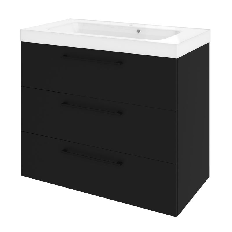 Szafka łazienkowa 3 szuflady + umywalka zestaw 91x49.5 cm Remix czarna Sensea