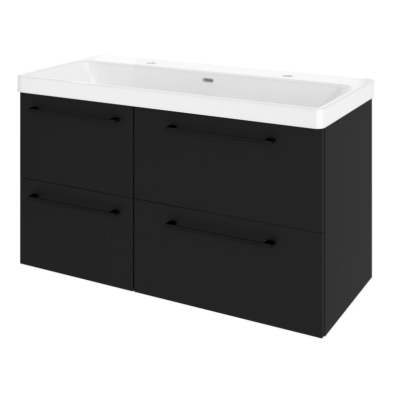 Szafka łazienkowa 4 szuflady + umywalka zestaw 106x49.5 cm Remix czarna Sensea