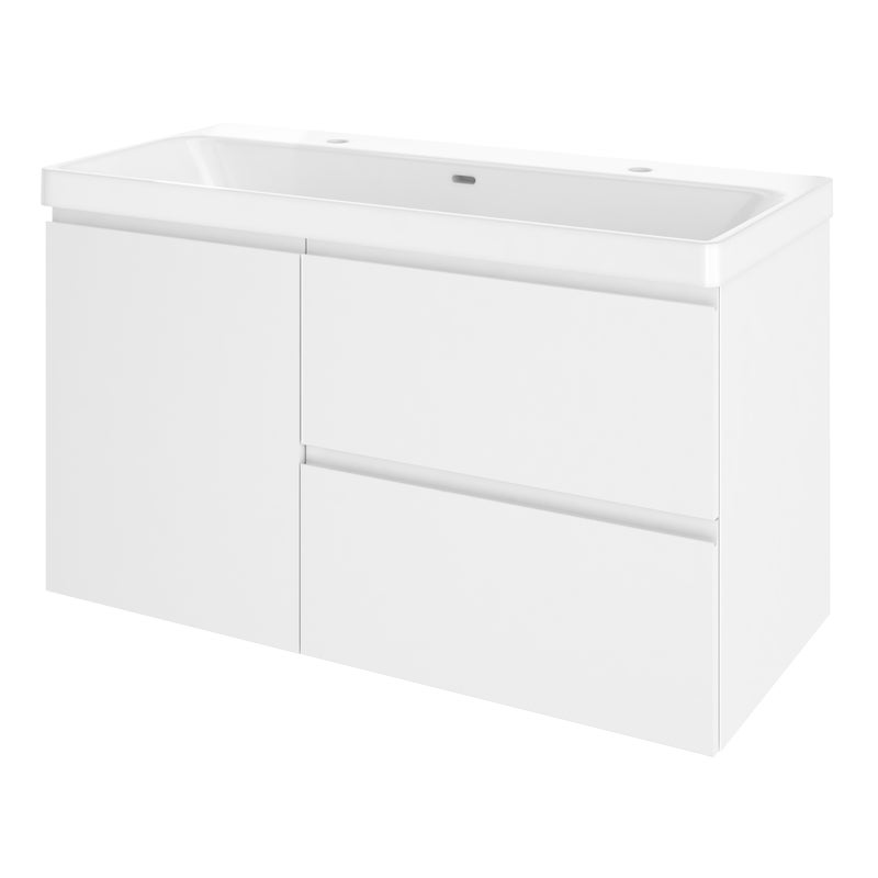 Szafka łazienkowa drzwiczki + 2 szuflady + umywalka zestaw 106x49.5 cm Remix biała Sensea