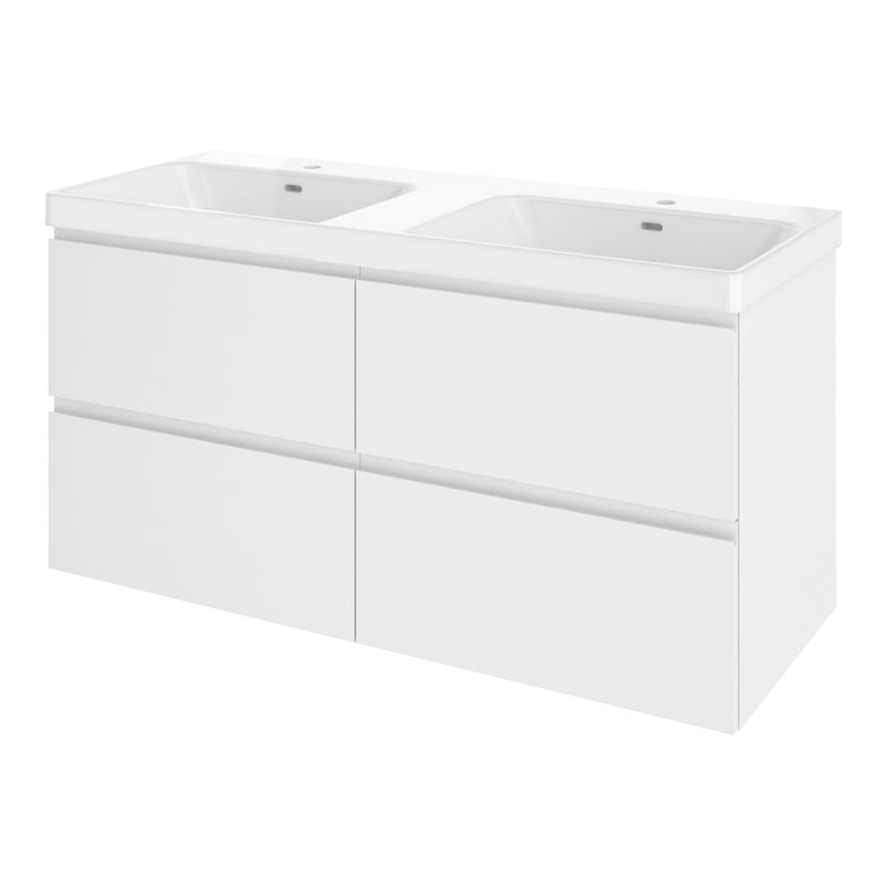 Szafka łazienkowa 4 szuflady + umywalka zestaw 121x49.5 cm Remix biała Sensea