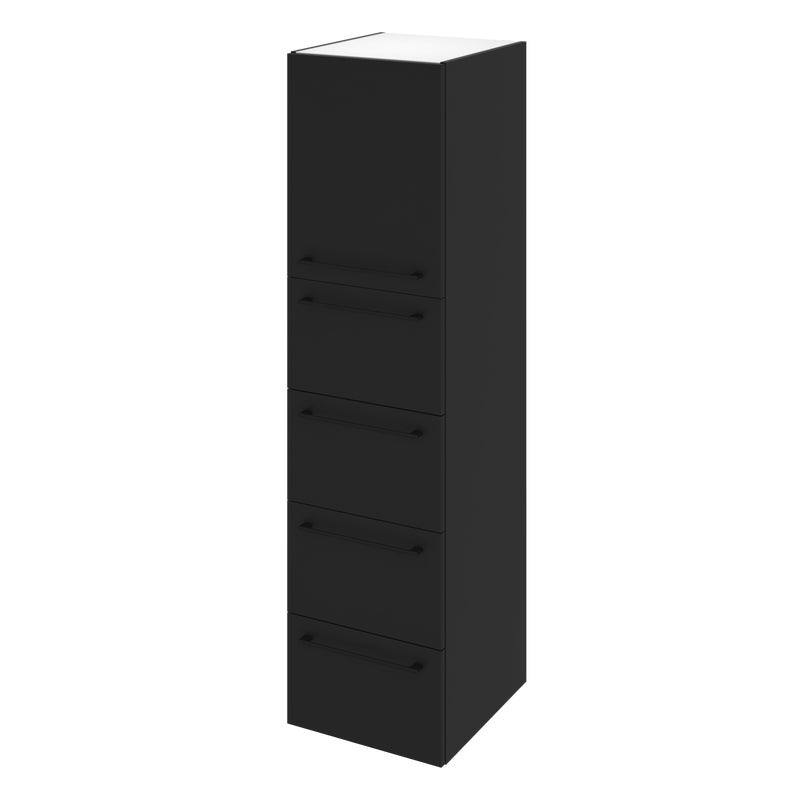 Słupek łazienkowy wiszący + drzwiczki + 4 szuflady zestaw 45x47.8x173 cm Remix biało-czarny Sensea