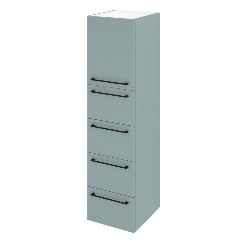 Słupek łazienkowy wiszący + drzwiczki + 4 szuflady zestaw 45x47.8x173 cm Remix celadon mat Sensea