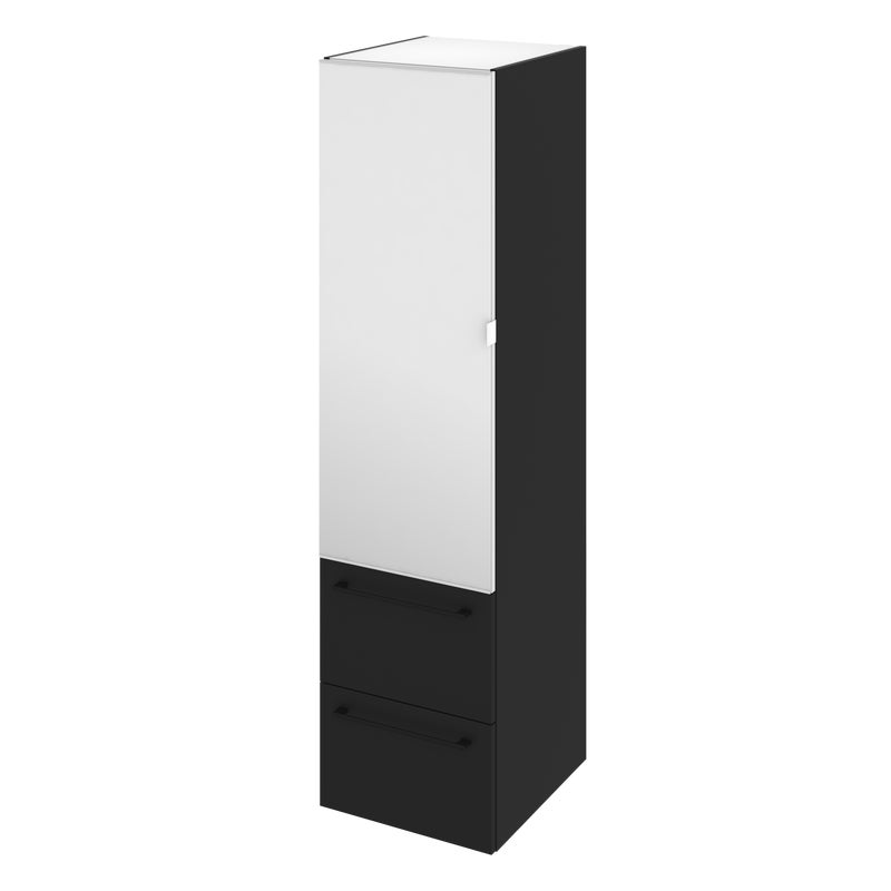 Słupek łazienkowy wiszący + drzwiczki lustrzane + 2 szuflady zestaw 45x47.8x173 cm Remix biało-czarny Sensea