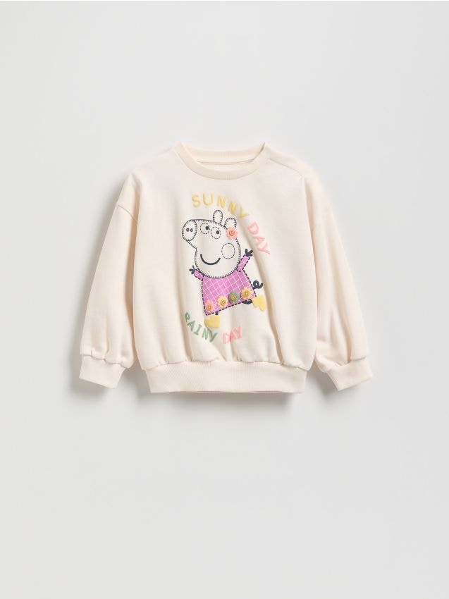 Reserved - Bawełniana bluza Świnka Peppa - złamana biel