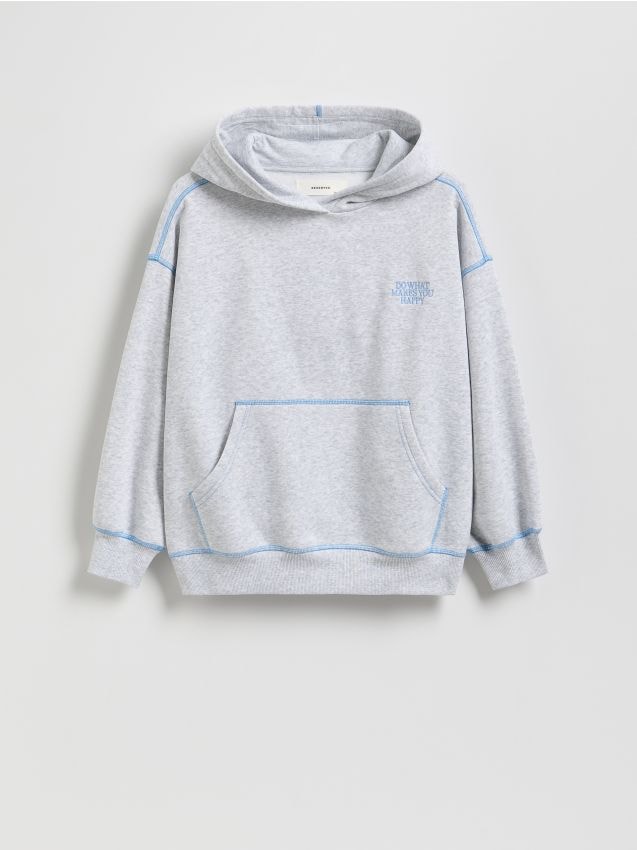 Reserved - Bluza oversize z haftem - jasnoszary