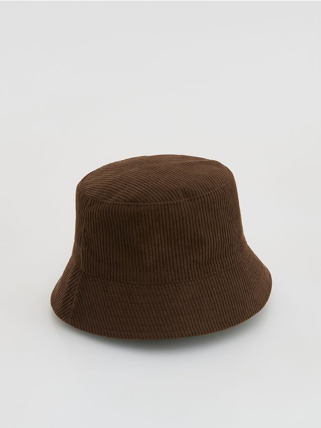 Reserved - Sztruksowy kapelusz bucket - ciemnobrązowy