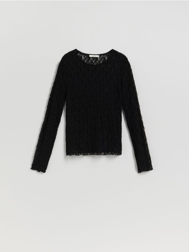 Reserved - Koronkowa bluzka - czarny