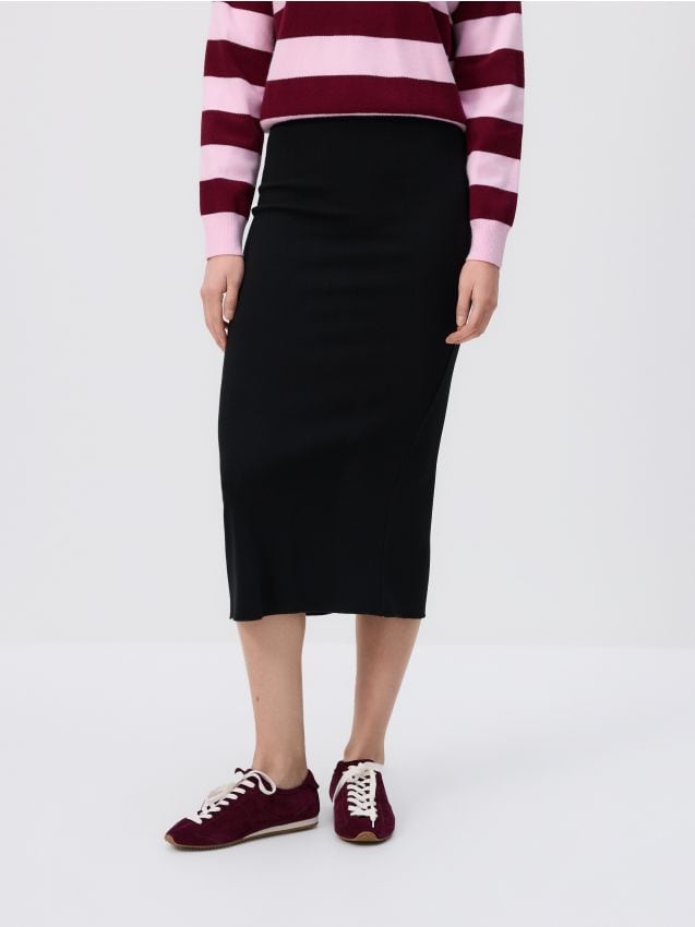 Reserved - Spódnica midi z wiskozą - czarny