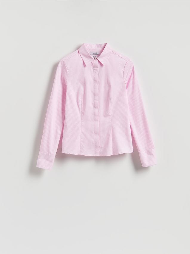 Reserved - Koszula slim fit w paski - pastelowy róż