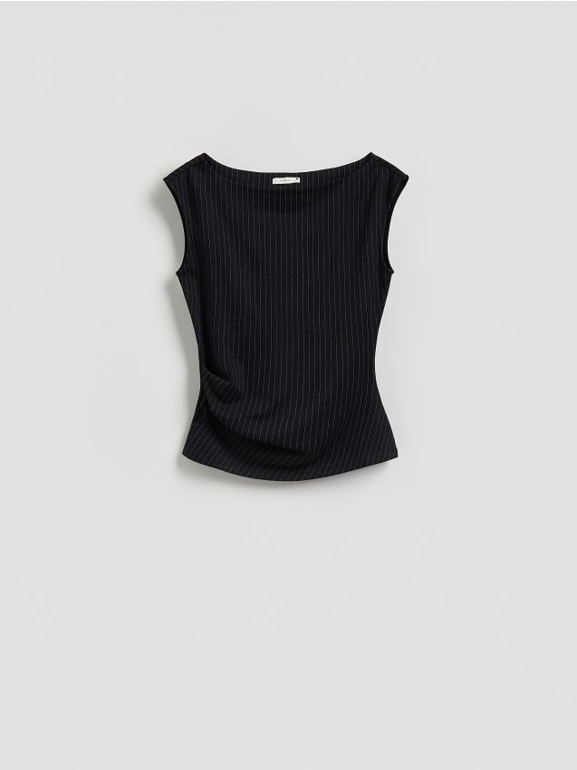 Reserved - Bluzka z drapowaniem - granatowy