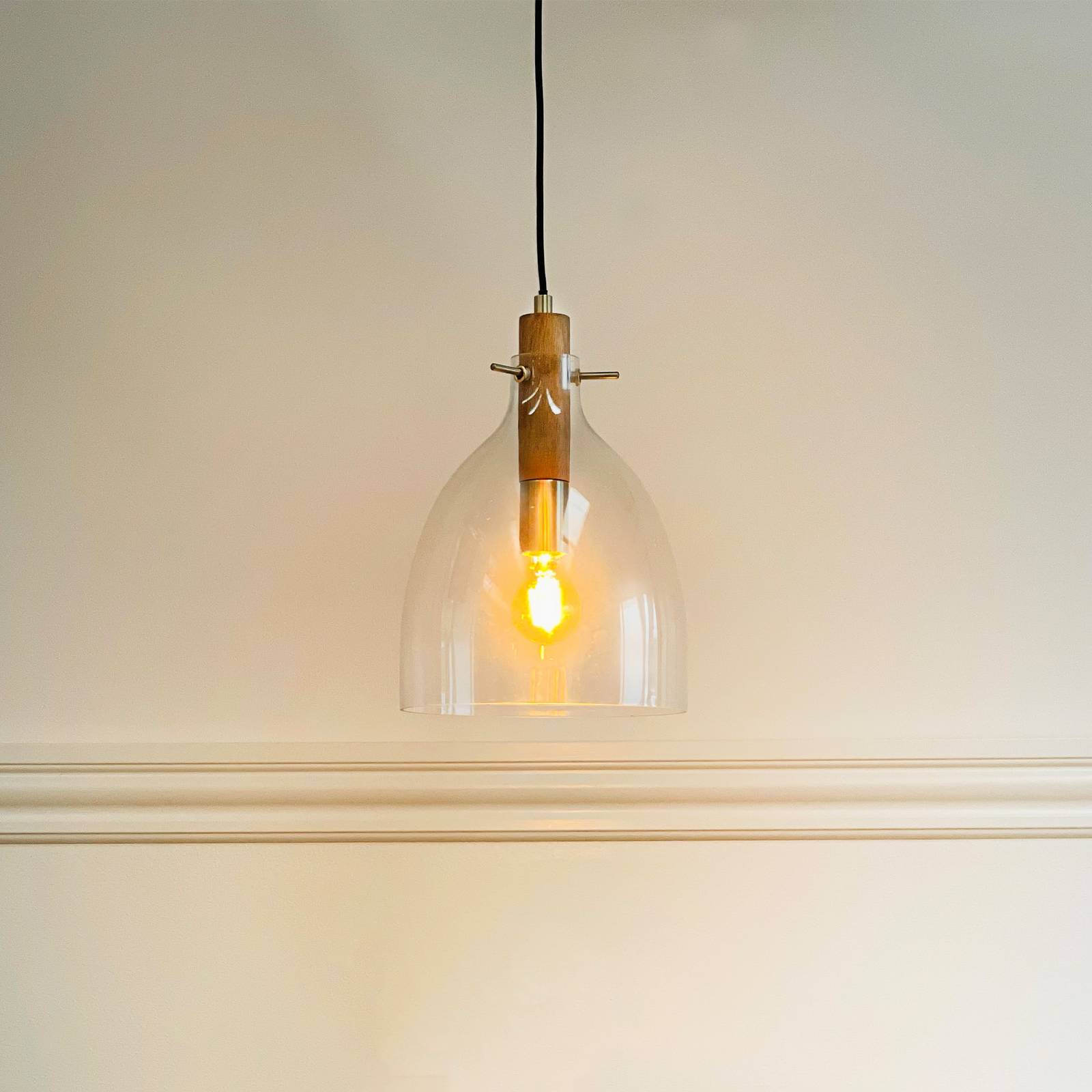 Dyberg Larsen Lampa wisząca designerska Bistro, możliwość ściemniania, przezroczysty / transparentny, salon / jadalnia, szkło, design