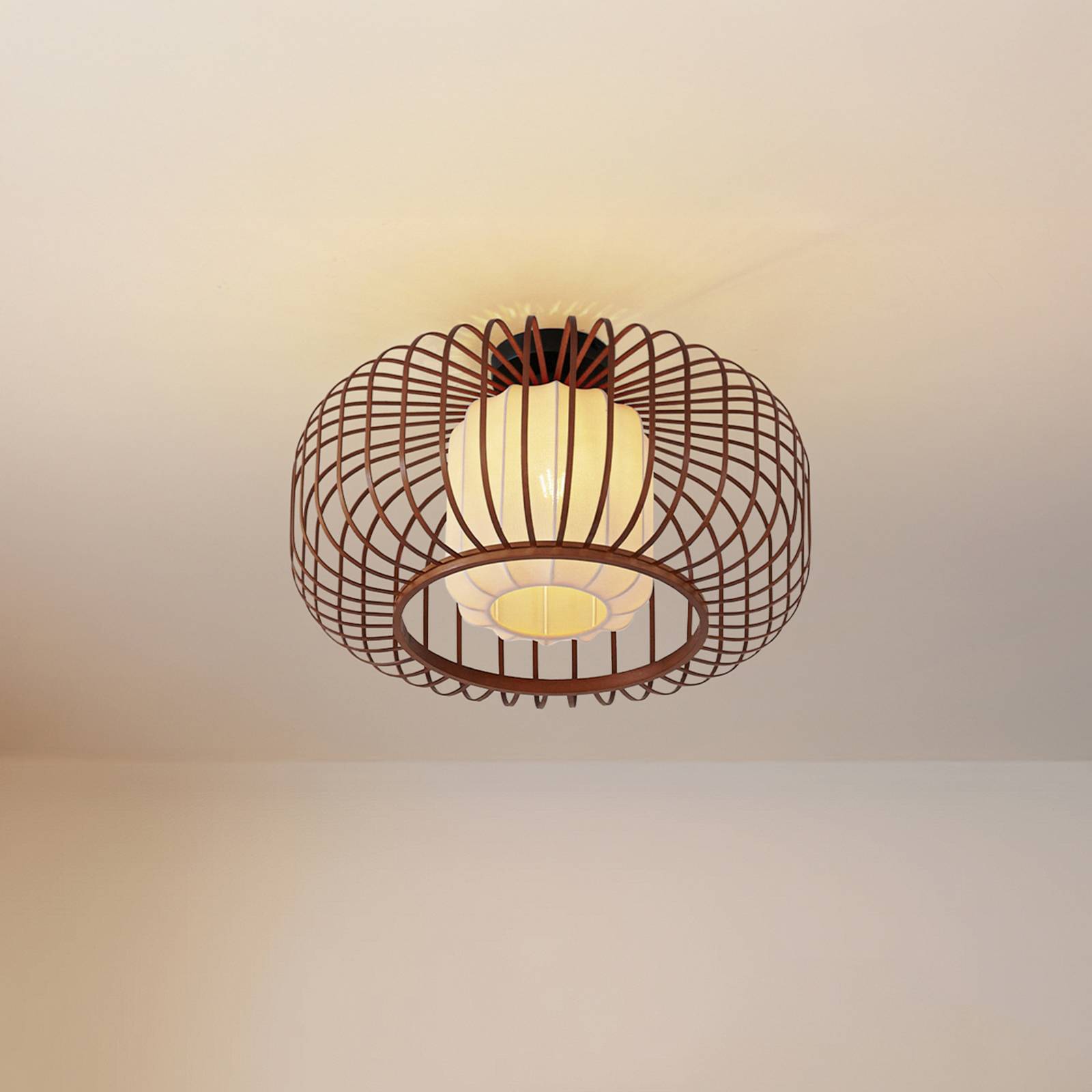 Lampa sufitowa Davella Lindby, możliwość ściemniania, ciemne drewno, salon / jadalnia, bambus, skandynawski