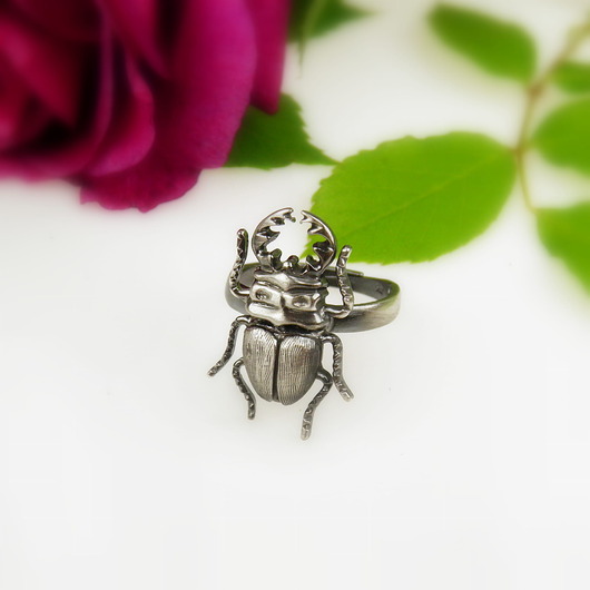 Pierścionek srebrny z Szarym Skarabeuszem
