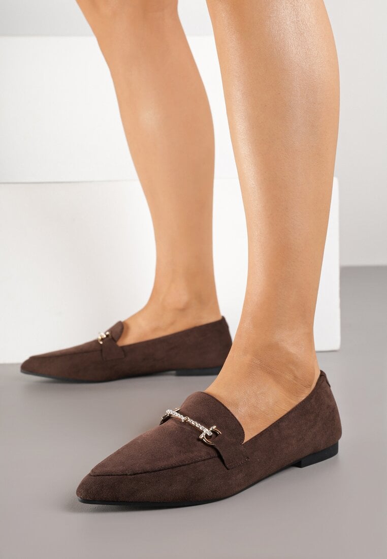 Brązowe Mokasyny Vices z Noskiem w Szpic i Metaliczną Aplikacją Rilemise