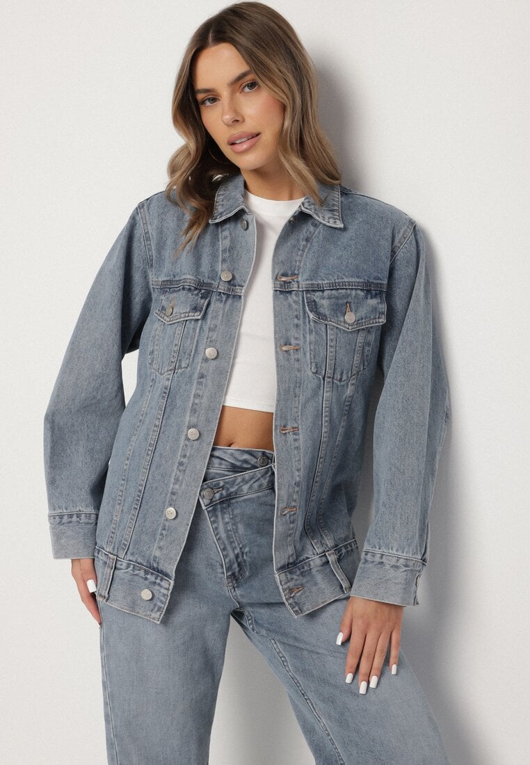 Niebieska Kurtka Jeansowa o Klasycznym Kroju Anlarra