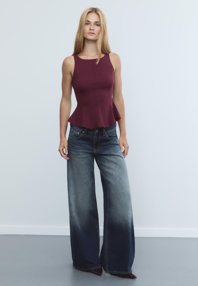 Stradivarius Top z baskinką bez rękawów Fioletowy S