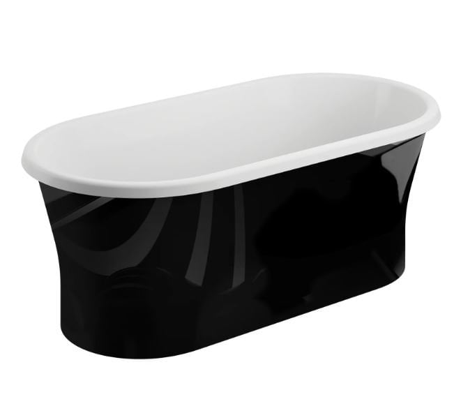 Polimat Wanna wolnostojąca Amona New 150x75 cm owalna czarny połysk syfon biały