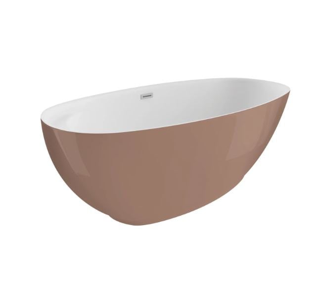 Polimat Wanna wolnostojąca Kivi 165x75 cm owalna mokka syfon i przelew biały