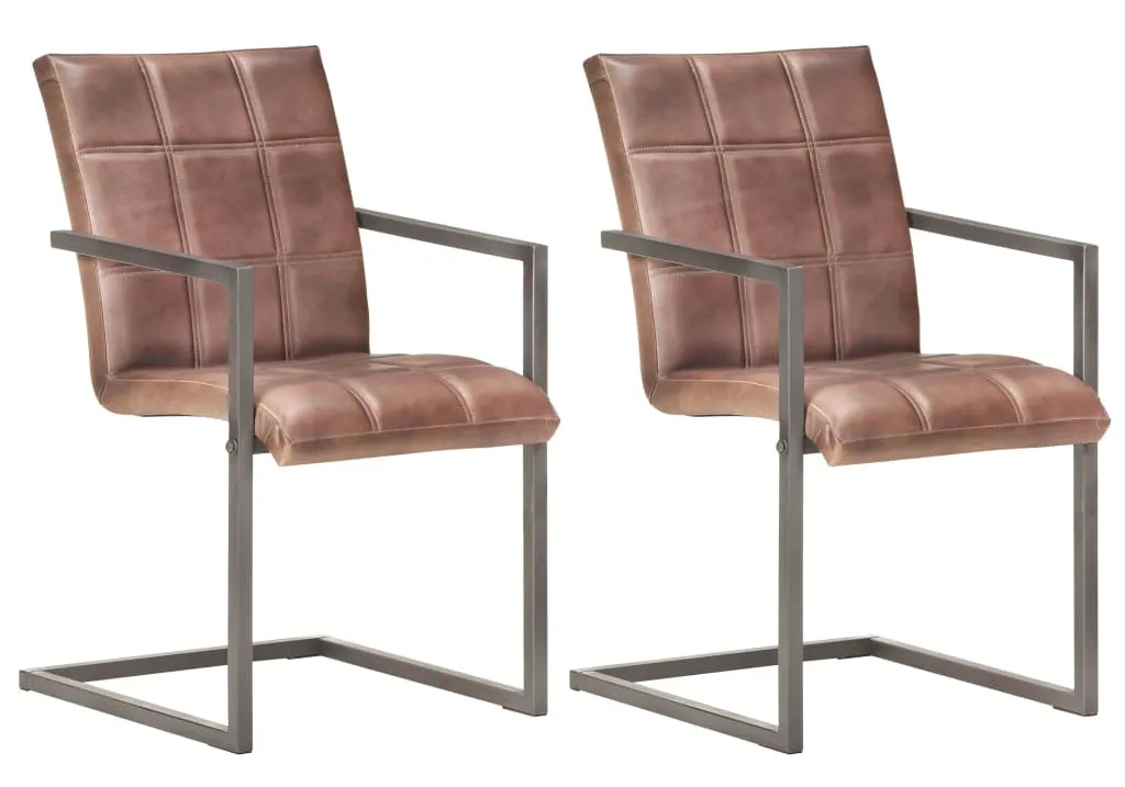 Brązowe skórzane krzesła na płozach - Flix