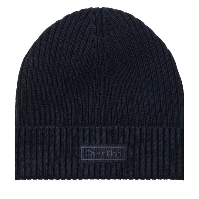 Czapka Calvin Klein Patch Chunky Rib Cotton Beanie LV04D8053G Granatowy