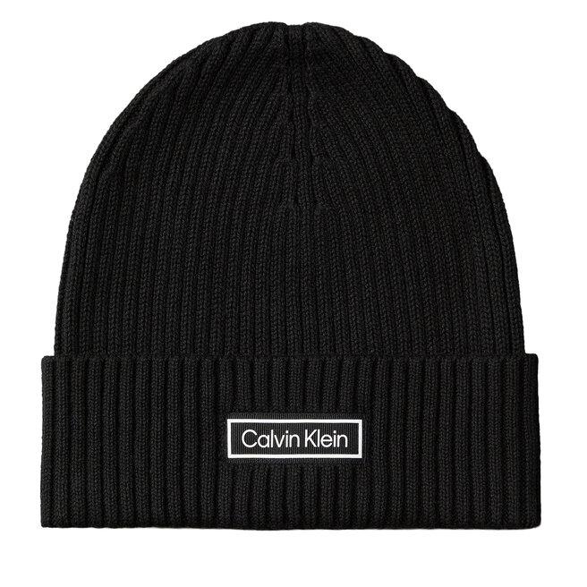 Czapka Calvin Klein Patch Chunky Rib Cotton Beanie LV04D8053G Czarny