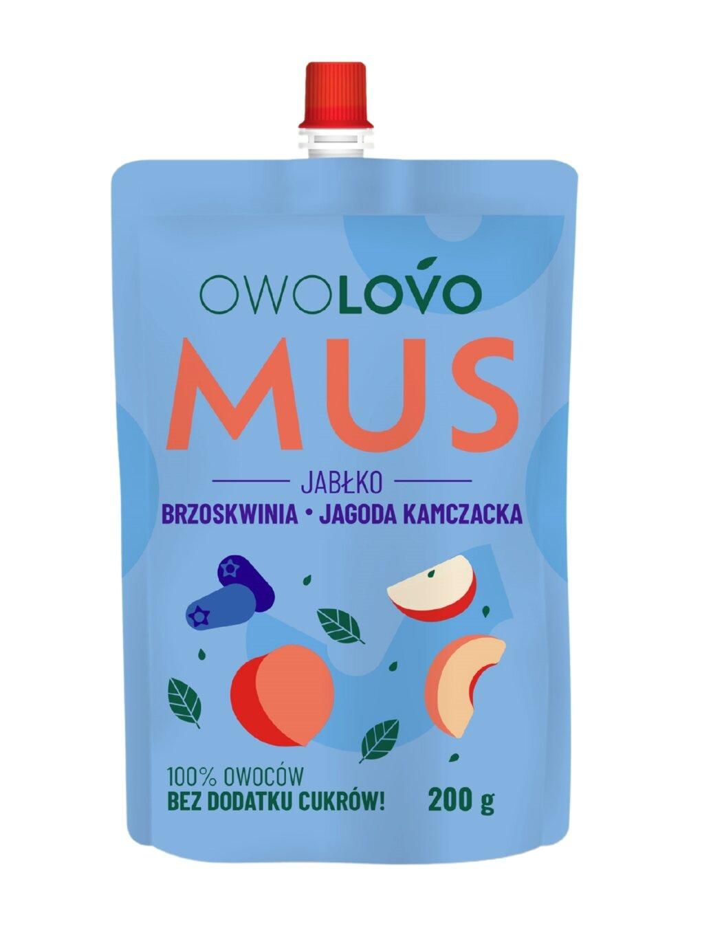 Owolovo Mus owocowy Trio Jabłko - Brzoskwinia - Jagoda kamczacka 200 g - żywność