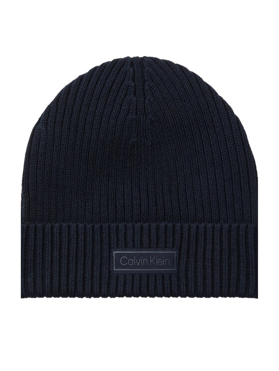 Calvin Klein Czapka Patch Chunky Rib Cotton Beanie LV04D8053G Granatowy