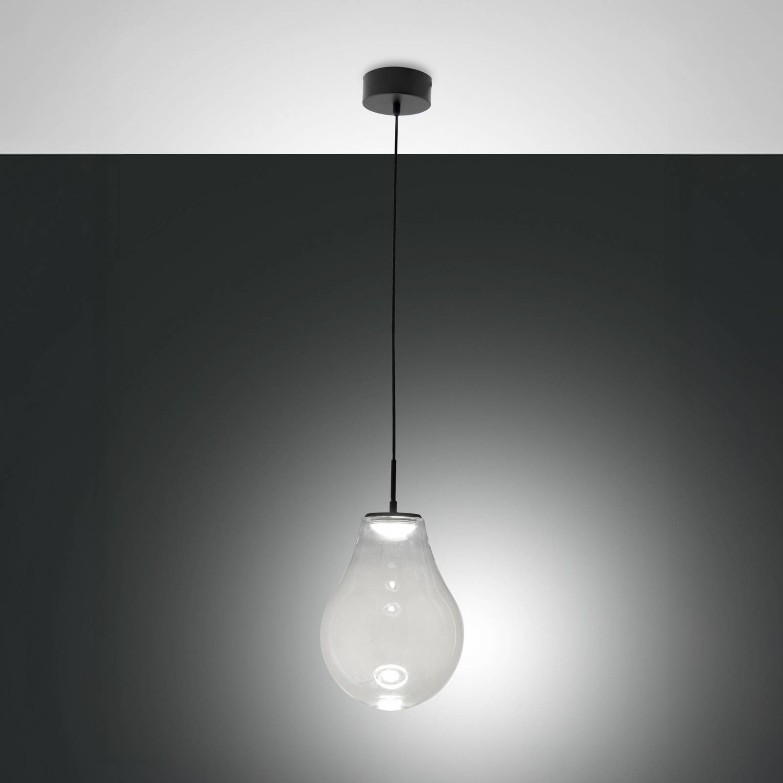 Fabas Luce Lampa wisząca Noa, możliwość ściemniania, przezroczysty / transparentny, salon / jadalnia, szkło, nowoczesny