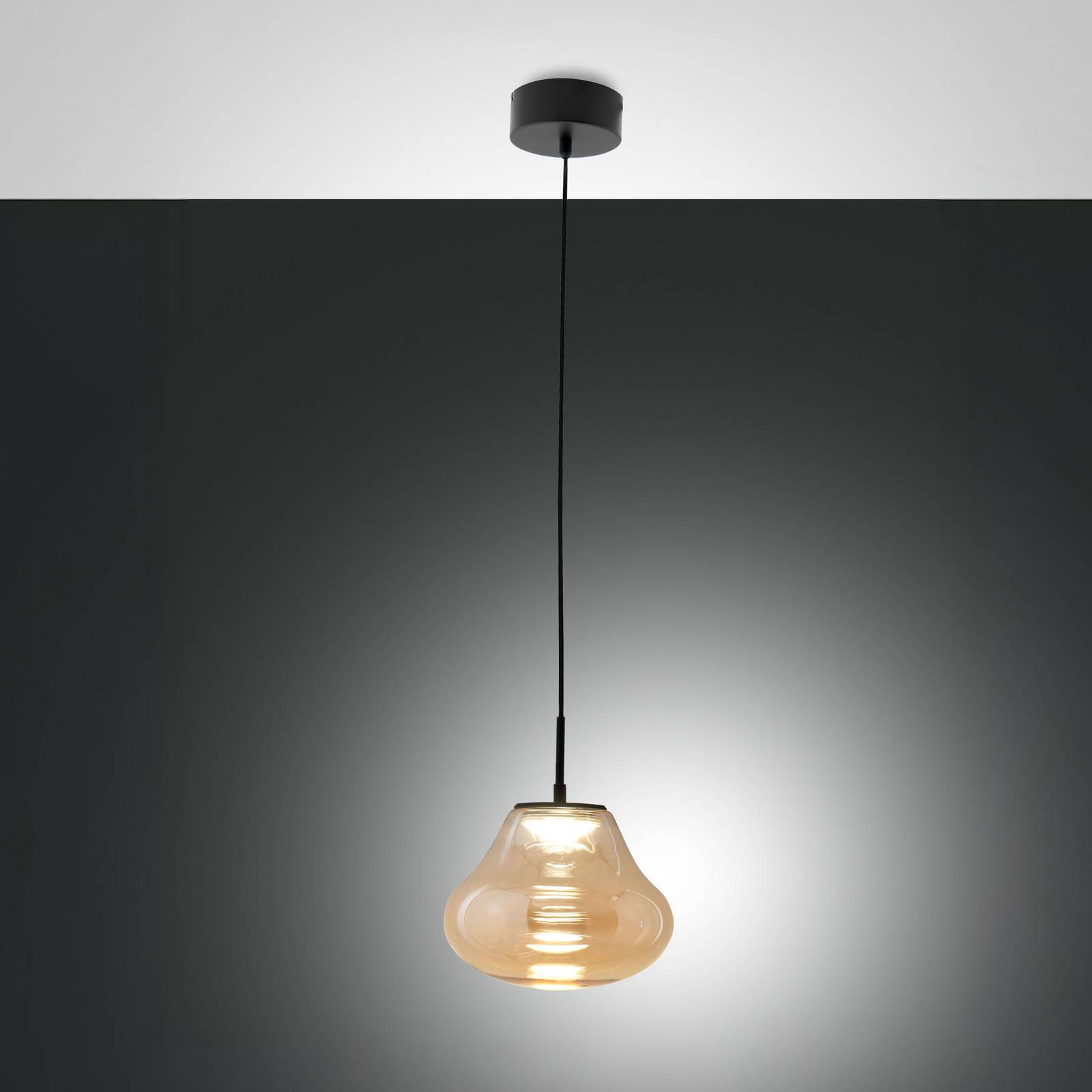 Fabas Luce Lampa wisząca szklana Deva, możliwość ściemniania, kremowy / amber, salon / jadalnia, szkło, nowoczesny