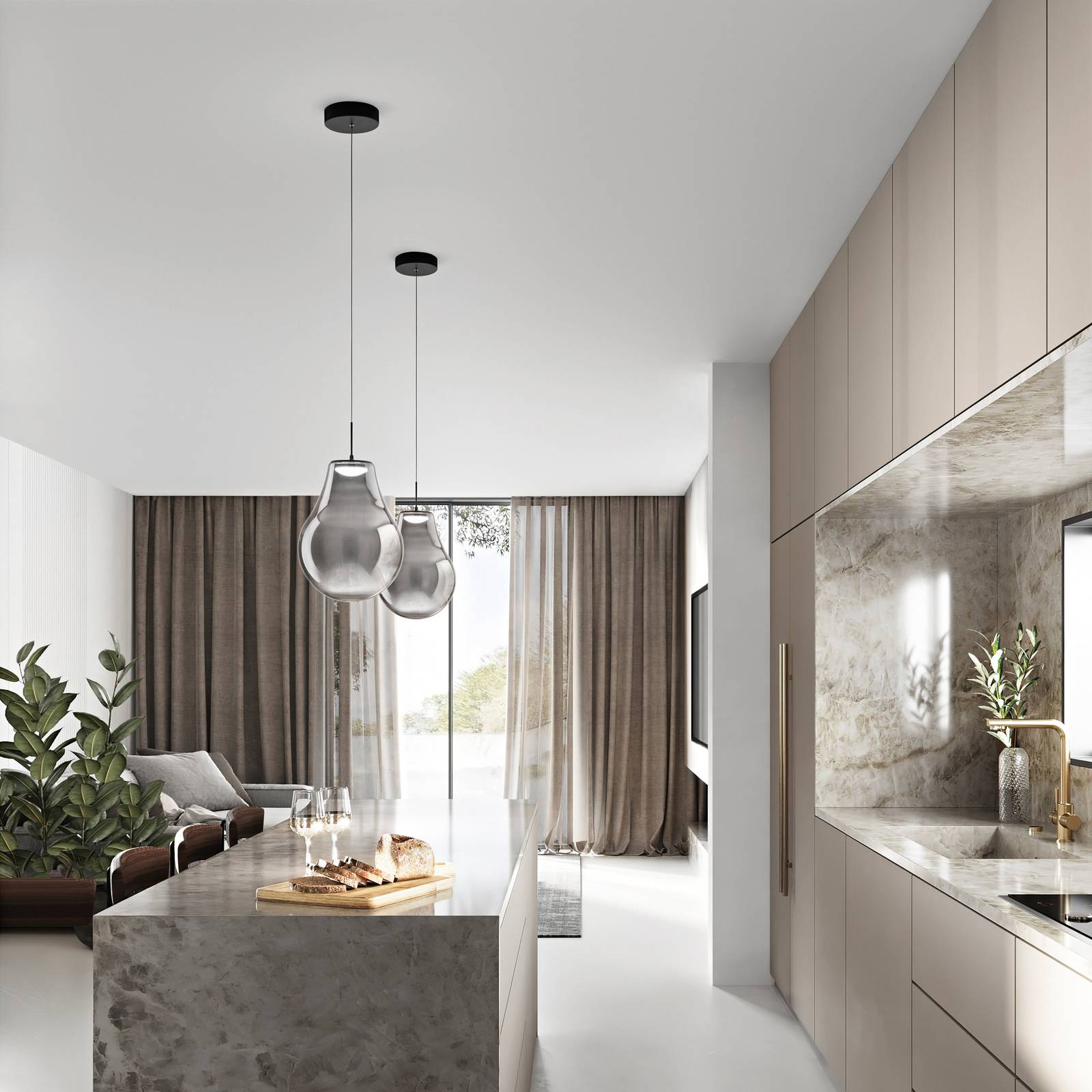 Fabas Luce Lampa wisząca Noa, możliwość ściemniania, aluminiowy / szary / cynkowy, salon / jadalnia, szkło, nowoczesny