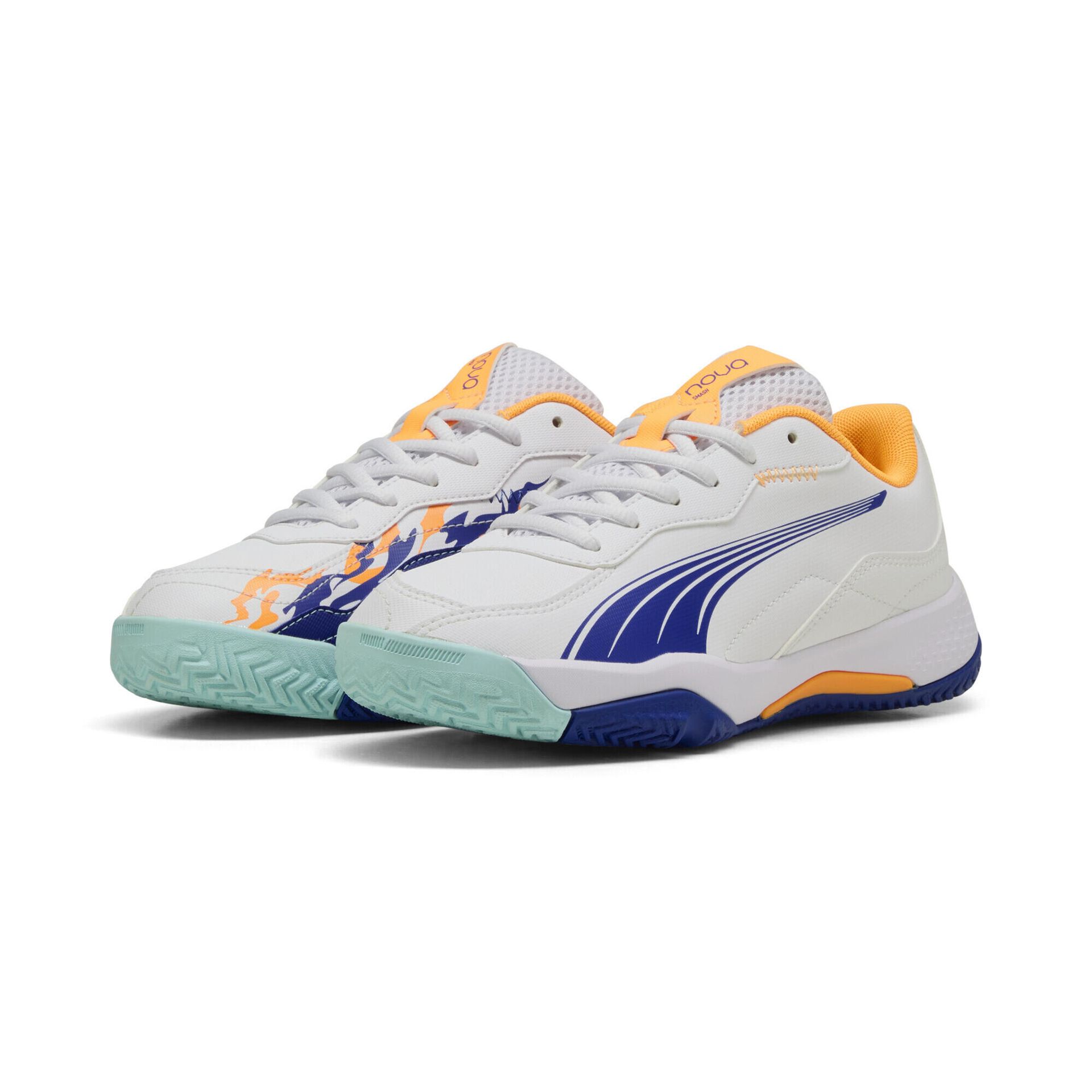 Młodzieżowe buty do padla NOVA Smash PUMA White Vivid Blue Safe Lake Heat Fire